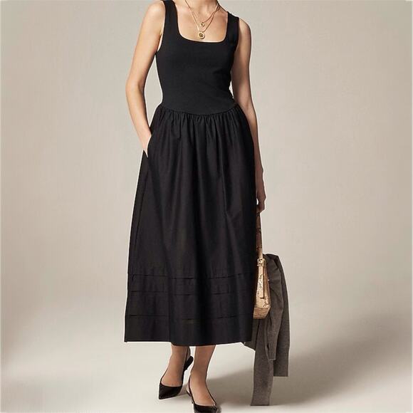 J.Crew Drop Waist Mixy Dress Scoop Neck Wedding Vacation Trip CJ498 Black Petite - Picture 1 of 15